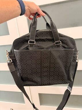 Coach Black Signature Canvas Laptop Brief with Shoulder Strap